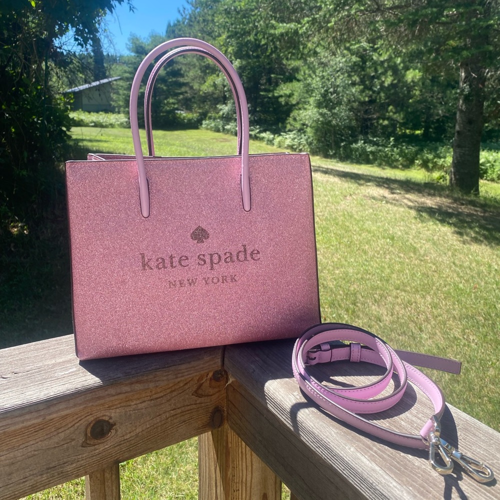 Kate Spade Trista Glitter Rose Pink Shopper Tote Crossbody